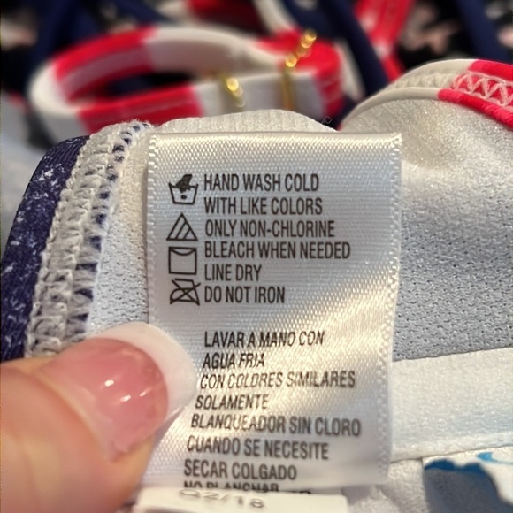 NWT California Waves USA Flag Flounce Bikini Top M Medium Juniors Lace Up Front - Picture 9 of 10